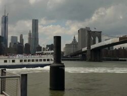 Lower Manhattan Viewed From Brooklyn Side of East River Stock Footage