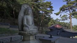 View of a statue of Buddha(Korea Treasure) in Mt. Nam in Gyeongju Stock Footage