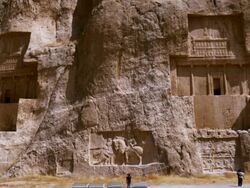 MS Shot of Naqsh e Rustam, Archaeological site in Iran / Shiraz, Fars Province, Iran  Stock Footage