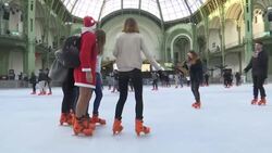 Visitors ice skate under glass roof of Grand Palais News Clip