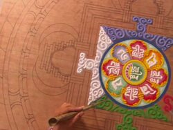 MS PAN Colorful design of  Buddhist mandala sand painting  / Kathmandu, Central, Nepal Stock Footage