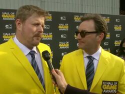 INTERVIEW - John DiMaggio and Tom Kenny on announcing at the event at Cartoon Network Hosts Fourth Annual Hall Of Game Awards Stock Footage