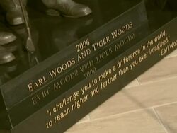 Earl Woods statue dedication and Tiger Woods Fist Pump Challenge launch Stock Footage