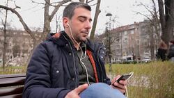 Man listening music Stock Footage