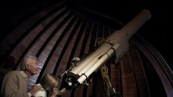 Grandfather with Grandson in observatory Stock Footage