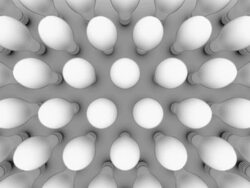 CGI rising to birds eye view of infinite new bulbs, PAN down Stock Footage