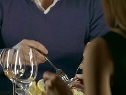 HD: Man Feeding A Woman At Dinner Stock Footage