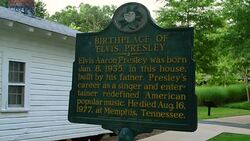 Tupelo Mississippi Elvis Presley birth home sign in small town of the King of Pop Elvis Stock Footage