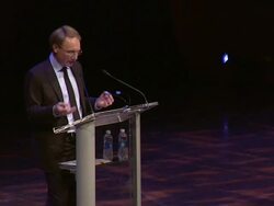 SPEECH - Dan Brown on his father's influence in math and science, including cutting a carrot as a child to form a parabola at Dan Brown at Lincoln Center: An Evening of Codes, Symbols and Secrets Stock Footage