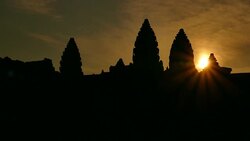 Angkor Wat Temple of Cambodia at Sunrise Silhouette Stock Footage