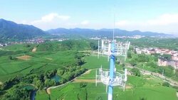 closeup of communication tower in tea plantation on hangzhou Longjing Hill Stock Footage