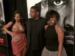 Ashanti, Denzel Washington and Pauletta Washington attend the world premiere of Safe House at the School of Visual Arts Theatre 02/07/12 Stock Footage