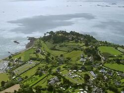 WS AERIAL View over town and farm area at Paimpol / Brittany, France Stock Footage