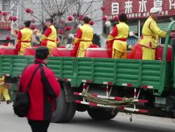 MS PAN Villagers performing with gong and drum in traditional festive folk celebration or carnival during chinese spring festival  AUDIO  / xi'an, shaanxi, china Stock Footage