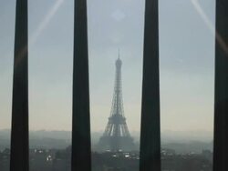 (HD1080i) Paris: Jet over Eiffel Tower, from Arc de Triomphe Stock Footage