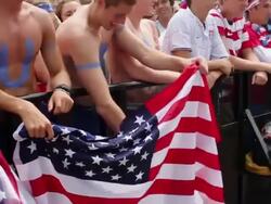 Soccer Fans Gather To Watch US v Germany World Cup Match Stock Footage