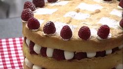 Sponge Cake with raspberries and cream News Clip