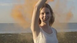 Woman on beach Stock Footage