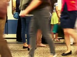 Commuters Boarding Subway Train Stock Footage