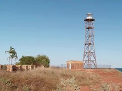WS PAN View of Gantheaume Point lighthouse with sea in background / Broome, Western Australia, Australia Stock Footage