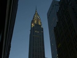 Evening morning shot of the Chrysler Building looking up. Stock Footage