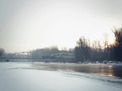 HD DOLLY: Train Crossing The Bridge Stock Footage