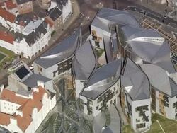 Aerial Scottish Parliament Building / Edinburgh, Scotland Stock Footage