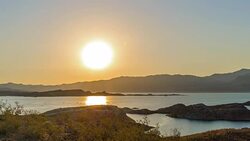 Lake Mead and Fishing Boat in the morning Stock Footage