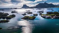 Lofoten Islands Coastline with small Archipelagos - Aerial footage, Norway Stock Footage