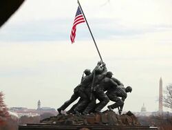 A zooming in shot of the Marine Corps War Memorial. Stock Footage