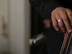 C/U hand double bass player, playing Stock Footage