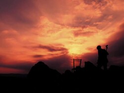 CRANE: Playing Cello At Sunset Stock Footage