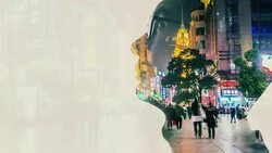 Multiple Exposure of businessman with city Stock Footage