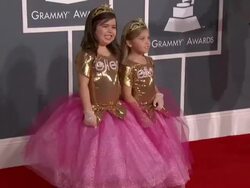 Sophia Grace, Rosie, Ellen Girls at 54th Annual GRAMMY Awards - Arrivals on 2/12/12 in Los Angeles, CA Stock Footage