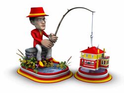 (Loop) Bubblehead Businessman fishing for a House Stock Footage