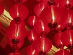 MS Chinese lanterns swaying gently Stock Footage
