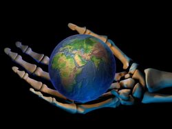 (Loop) Skeleton's hand with Globe Stock Footage
