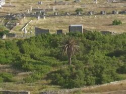 WS AERIAL ZI View of temple ruin of delos / Delos, Cyclades, Greece Stock Footage