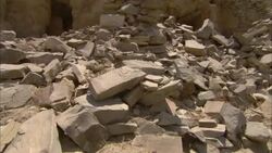 Rubble surrounds the ruinous emerald mines in Sikait, Egypt. Stock Footage