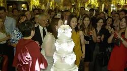 Sabrina Ho blows candles on cake at her birthday party at Oscar Wilde Bar, Hotel Cafe Royal on September 12, 2016 in London, England. Stock Footage