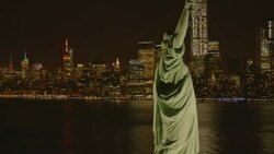 'MS PAN AERIAL Shot of statue of liberty / New York City, United States' Stock Footage