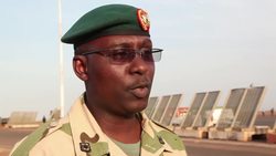 Nigerian soldiers disembarking, French unload equipment, German transporter lands News Clip