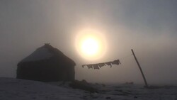 Hut and sun in harmony Stock Footage