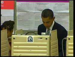 WRAP Obama joins first voters ADDS Biden voting News Clip