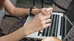 4K DOLLY CU : Hand shopping online Stock Footage