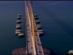 LOW AERIAL, Sunshine Skyway Bridge, St. Petersburg, Florida, USA Stock Footage