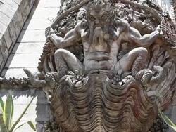 Sintra, Pena National Palace, view of the newt symbolizing the allegory of creation of the world Stock Footage