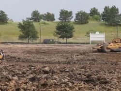 Caterpillar machines on a construction site Stock Footage