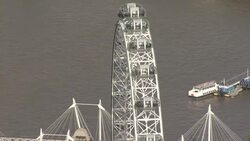 London Eye Overview by Helicopter Stock Footage