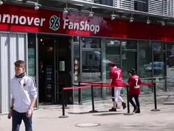 Mid shot of fan shop at Hannover stadium. General Stock Footage